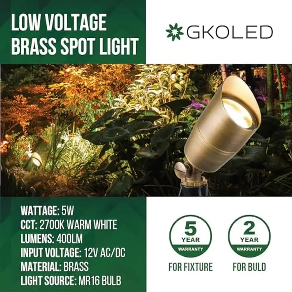 Compact Brass Outdoor Landscape Spot Light 12V AC/DC Waterproof Yard Garden House Tree Bright Warm White Glare Guard Spotlight