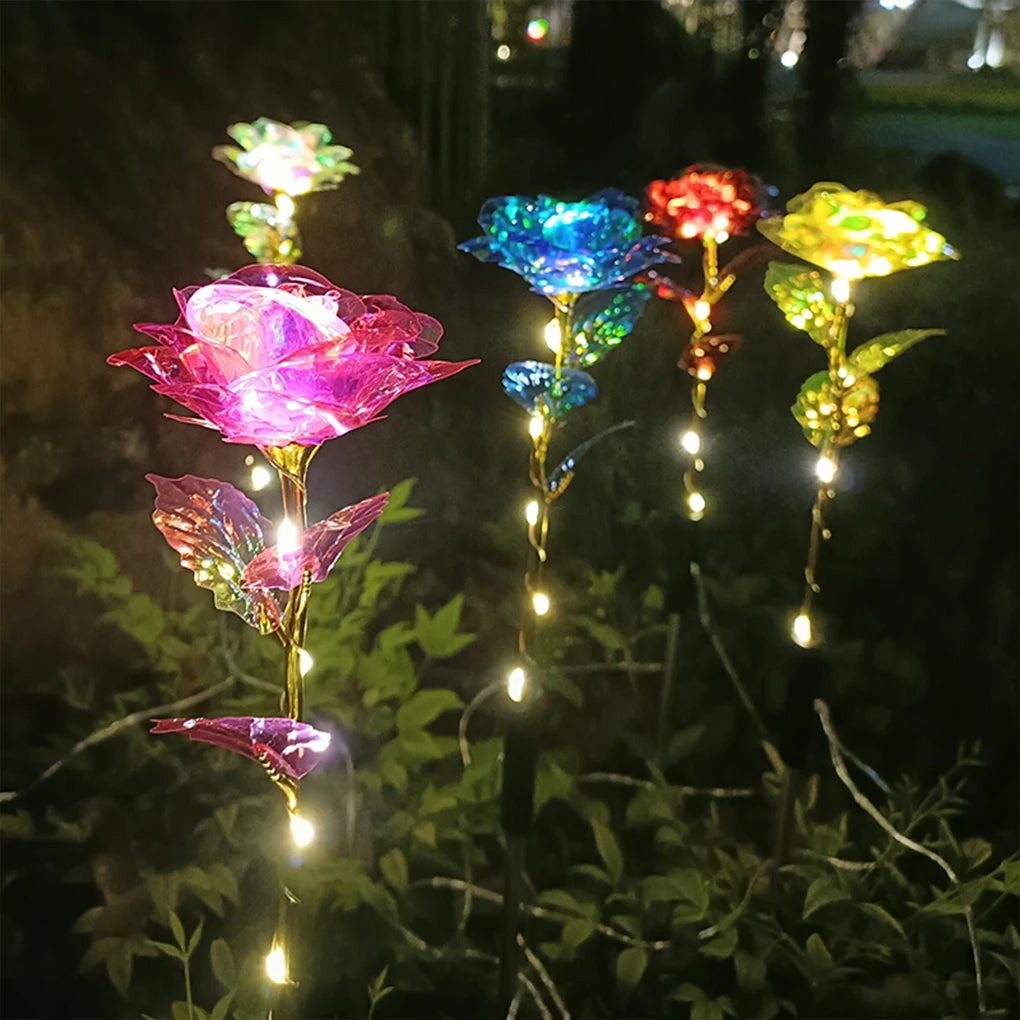 5 Rose Flowers Solar Light Outdoor Solar Garden Stake Lights Waterproof Garden Decorative for Patio Pathway Courtyard Lawn