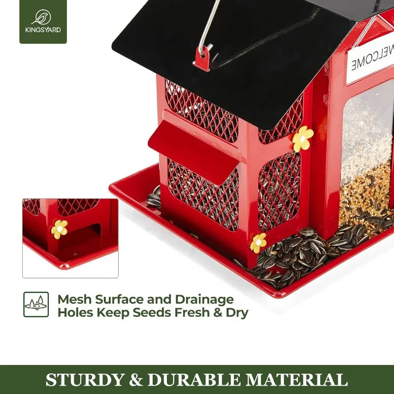 Metal Mesh Bird Feeders for Outdoors Hanging, Wild Bird Feeder with Weatherproof Roof & Seed Tray for Cardinal Finch Chickadee - Quick and EZ Shop