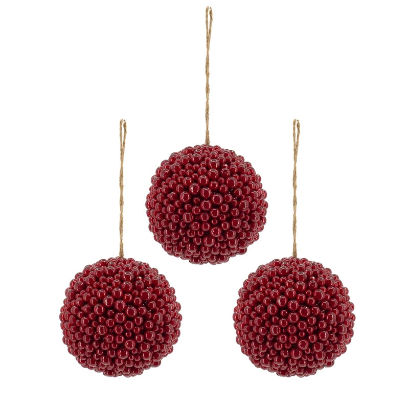 6.5x6.5 Red Berry Ball Ornament, Decorative Hanging Ball Christmas Tree Ornaments for Holiday Party Decorations, Set of 3