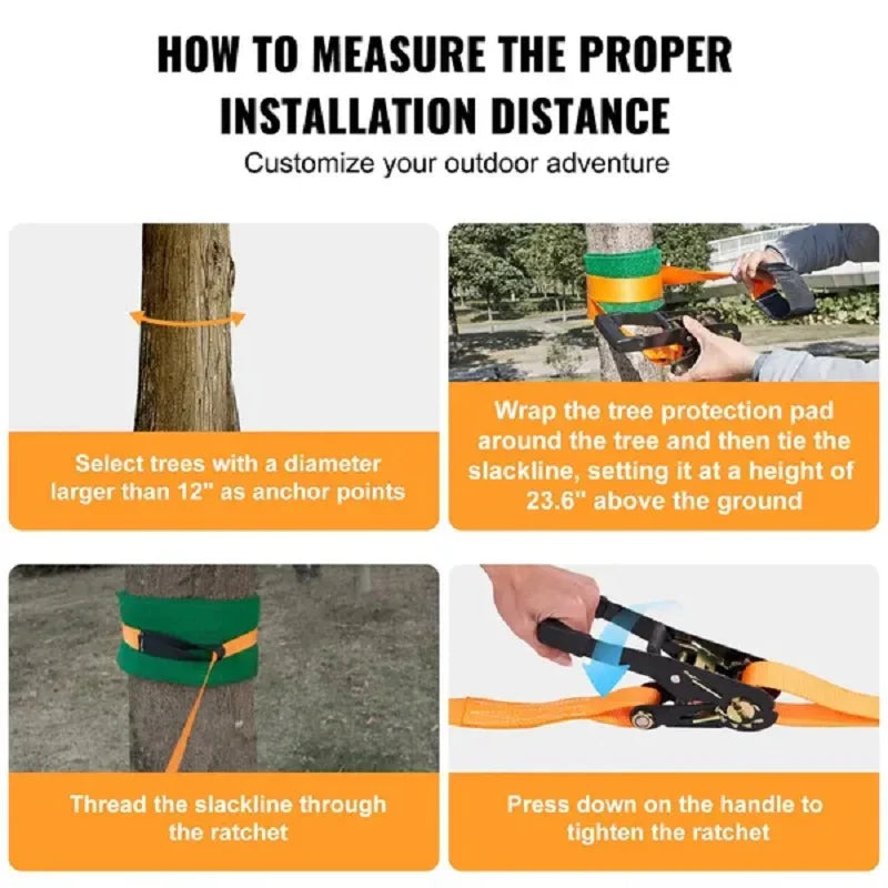 VEVOR Slackline Kit with Training Line, 60 ft Backyard Slack Line Equipment, Easy Setup Tight Rope for Kids Adults, Complete Sla