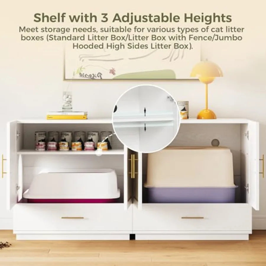 Tall Cat Litter Box Enclosure with Hidden Litter Drawer and Scratching Board Indoor Cat Furniture Cabinet for Living Room Hallw - Quick and EZ Shop