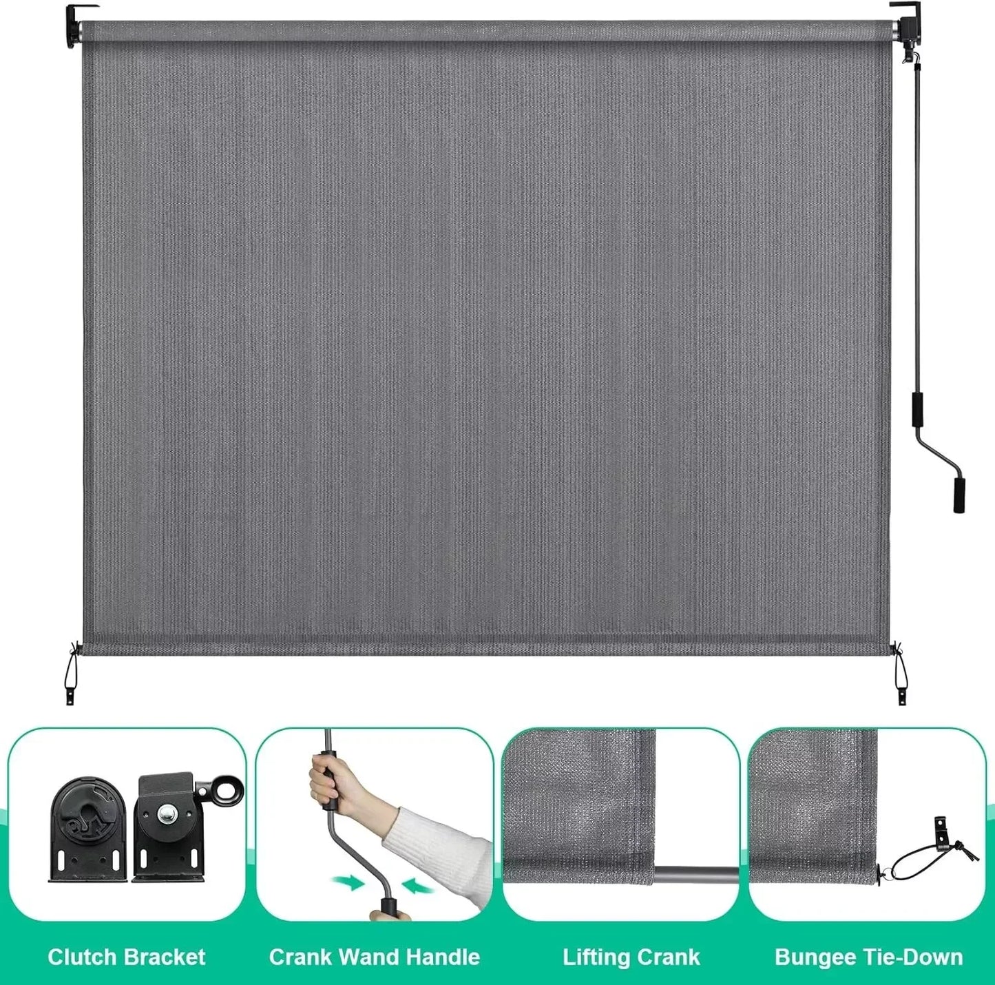 Outdoor Exterior Roller Shade, Cordless Roller Shade with 90% UV Protection, Roll Up Blinds, No Valance (240cm W x 240/180cm L)