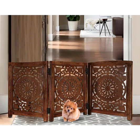 Dog Gates for House, Carved Pet Gates for Dog, Gates for Dog Indoor
