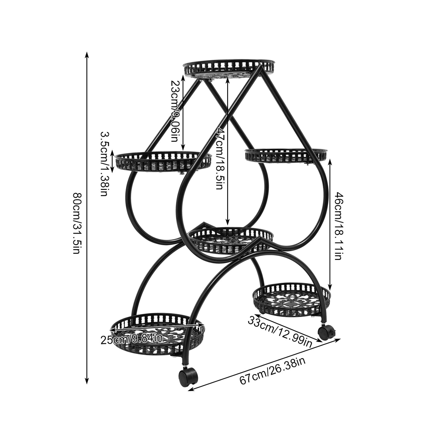 Heart Shape Flower Pot Stand Metal Plant Rack Floor Garden Flower Stand With Wheels 4 Tier Flower Pot Stand Display Rack