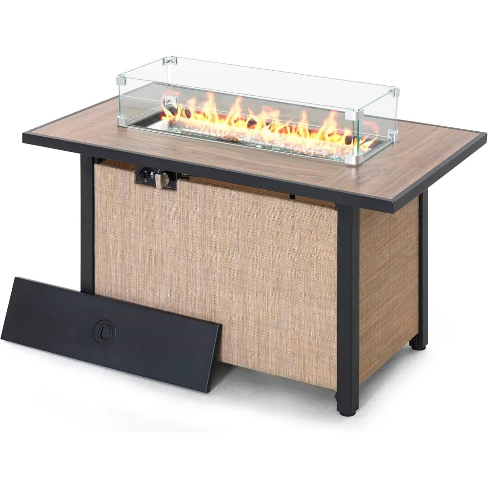 Nuu Garden 43" Propane Fire Pit, CSA-Listed Outdoor Fire Pit Table, 50000 BTU Gas FirePit with Lid, Glass Wind Guard, Glass Bead