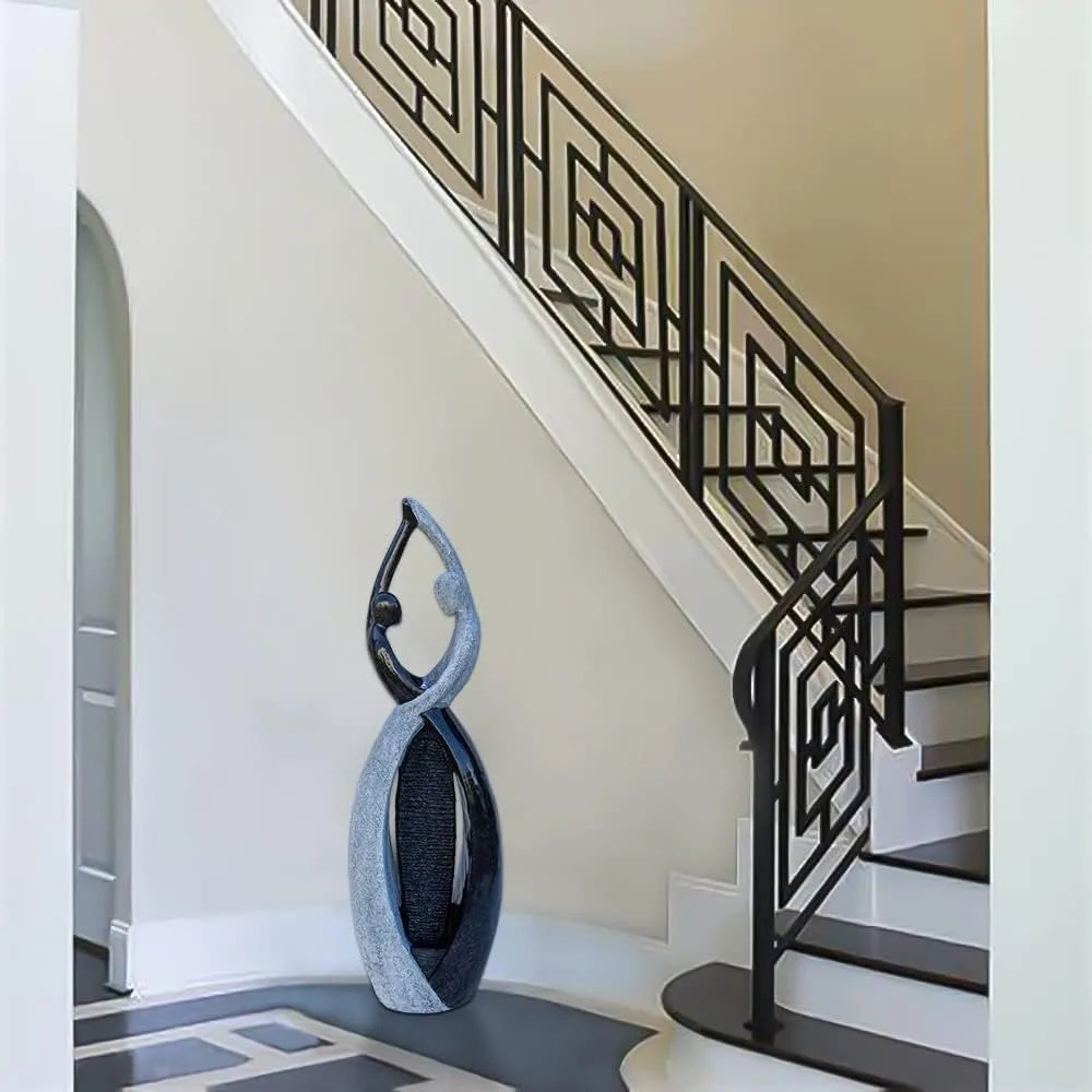 Graceful Dancing Couple Outdoor Water Fountain 51" Cast Stone Garden Statue Waterfalls Feature in Marble Color for Garden, Lobby