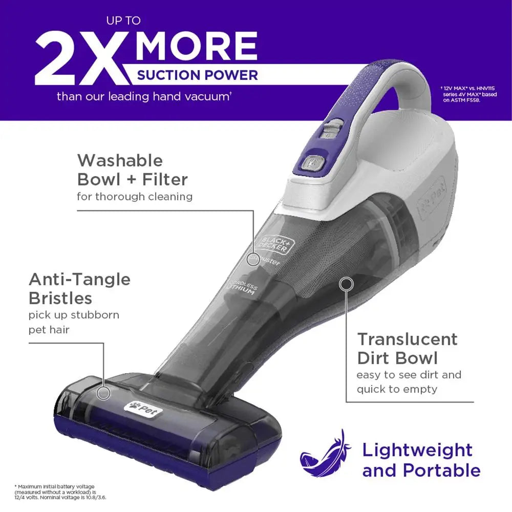 Cordless Handheld Vacuum Motorized Upholstery Brush Pet Hair Remover Lightweight Portable Strong Suction Multi-Surface Cleaning