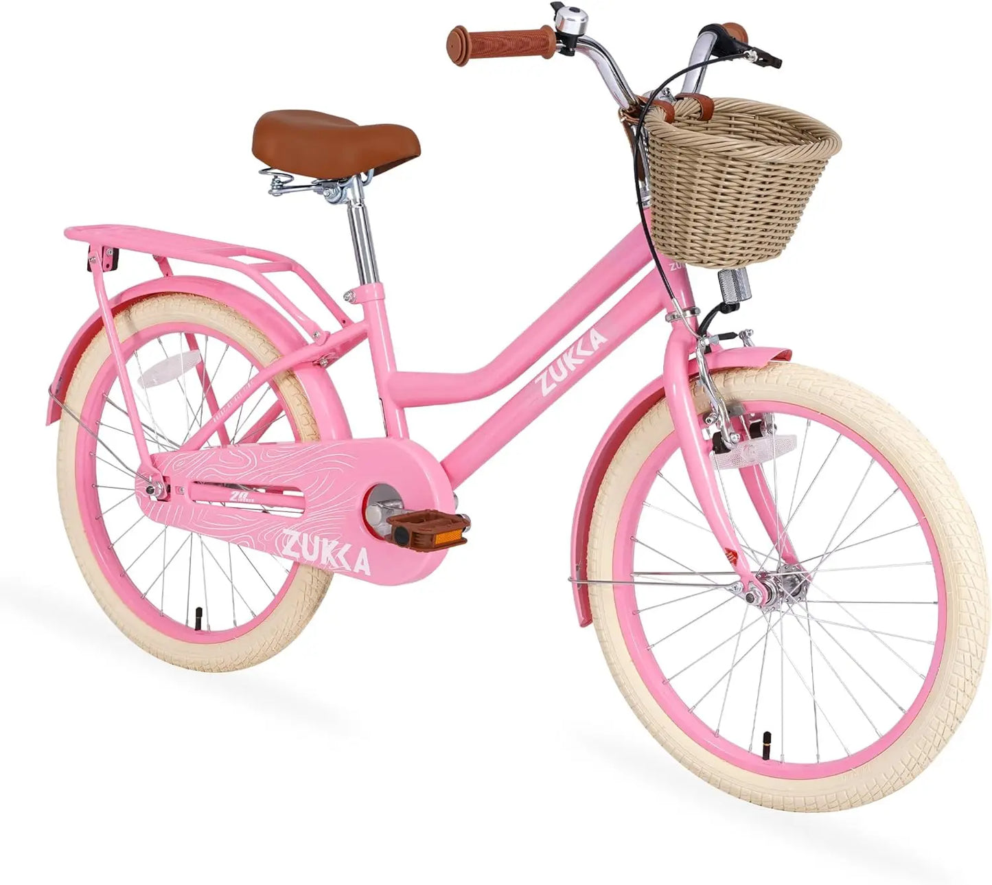 ZUKKA Green Pink White 20 Inch Bicycle for Children With Woven Basket Kids Bike for Girls For 7-10 years Old