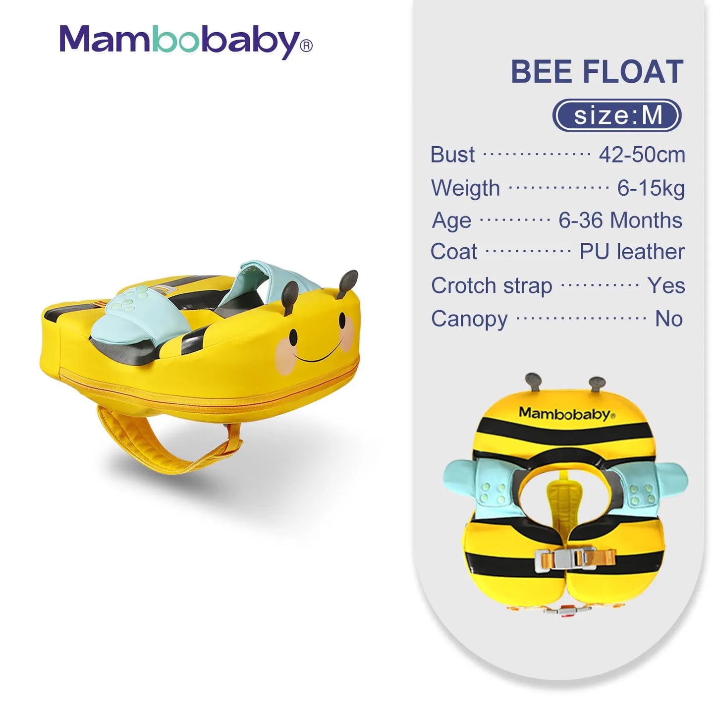 Baby Float With Crotch Strap & Inflation-free Solid Core Mambobaby Kid Swimming Ring Have Sunshade 0-7 Yeas Old Swim Pool Tube