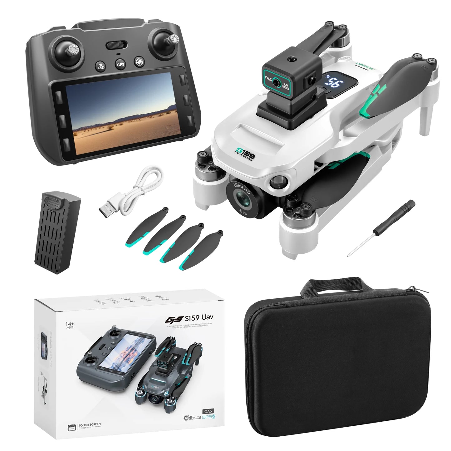 2025 Long-Endurance (2Batteries 45min) GPS Drone Dual Cameras 5.9In LCD Remote Controller Brushless Motor Quad Obstacle Avoidanc