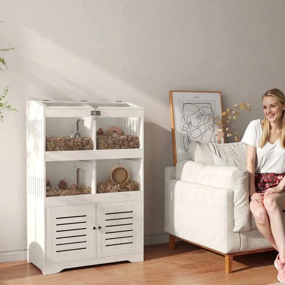 Large Hamster Cage for Multiple Small Pets with Storage Cabinet