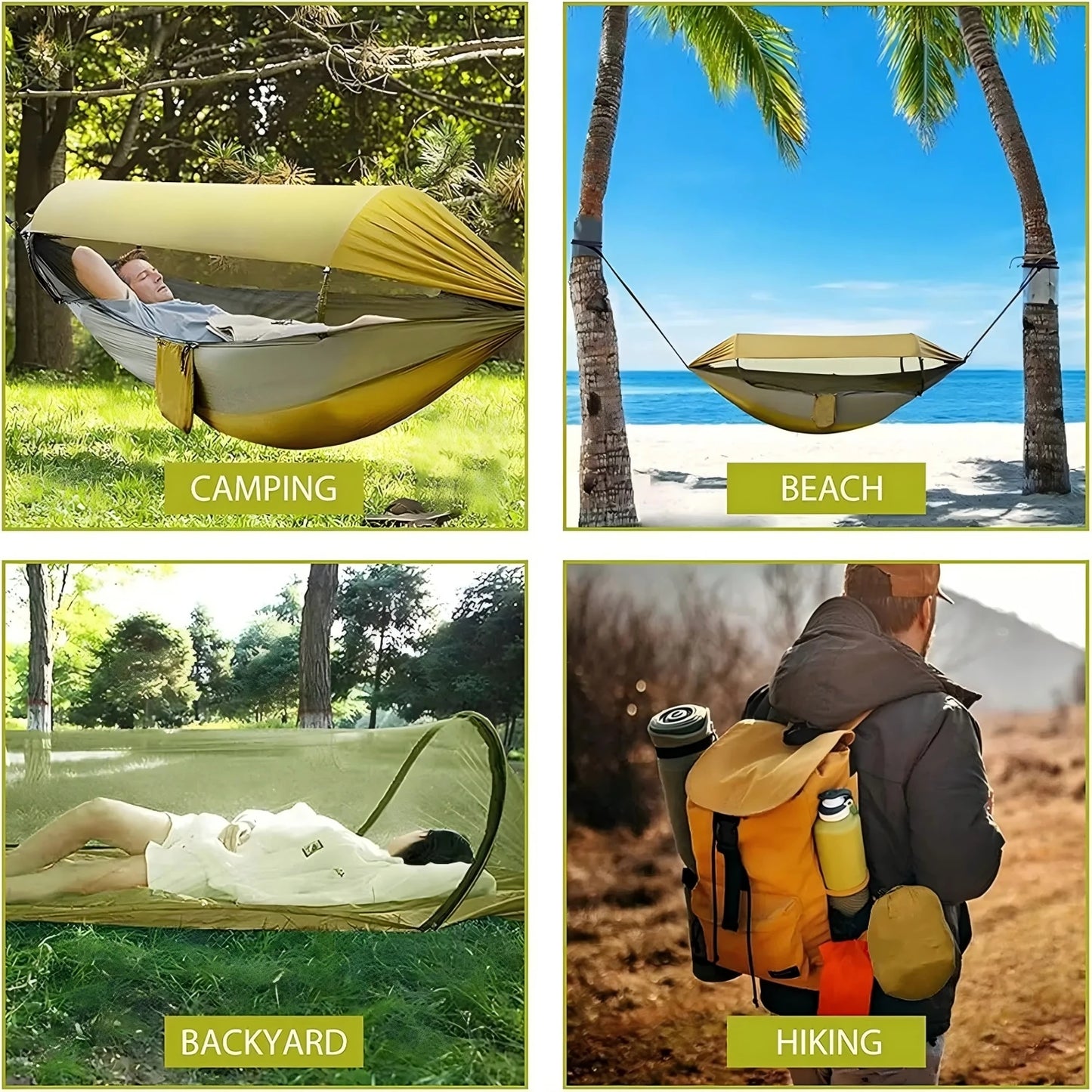 Portable Outdoor Camping Quick Open Mosquito Net Hammocks With Awning Travel Garden Sleeping Hanging Hammock Swing Nature Hike