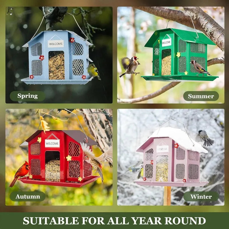 Metal Mesh Bird Feeders for Outdoors Hanging, Wild Bird Feeder with Weatherproof Roof & Seed Tray for Cardinal Finch Chickadee - Quick and EZ Shop