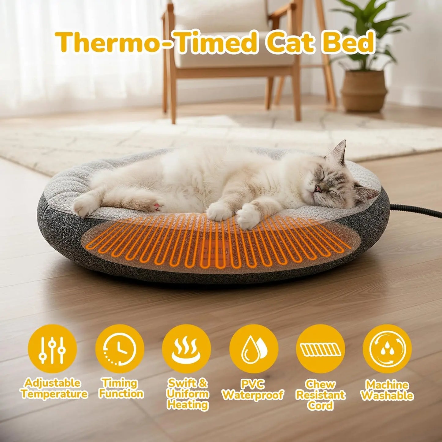 Heated Cat Bed Indoor - Self Warming Donut Cave with Timer & Adjustable Temperature, Cozy Plush for Kittens and Small Animals - Quick and EZ Shop