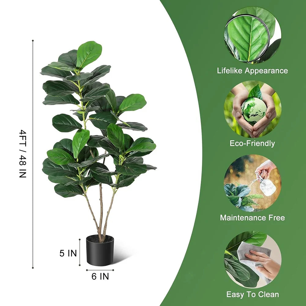 Artificial Tree Faux Fiddle Leaf Fig Tree 4/5/6ft Tall Ficus Tree Artificial for Home Decor Fake Lyrata Fig Plants with Pot