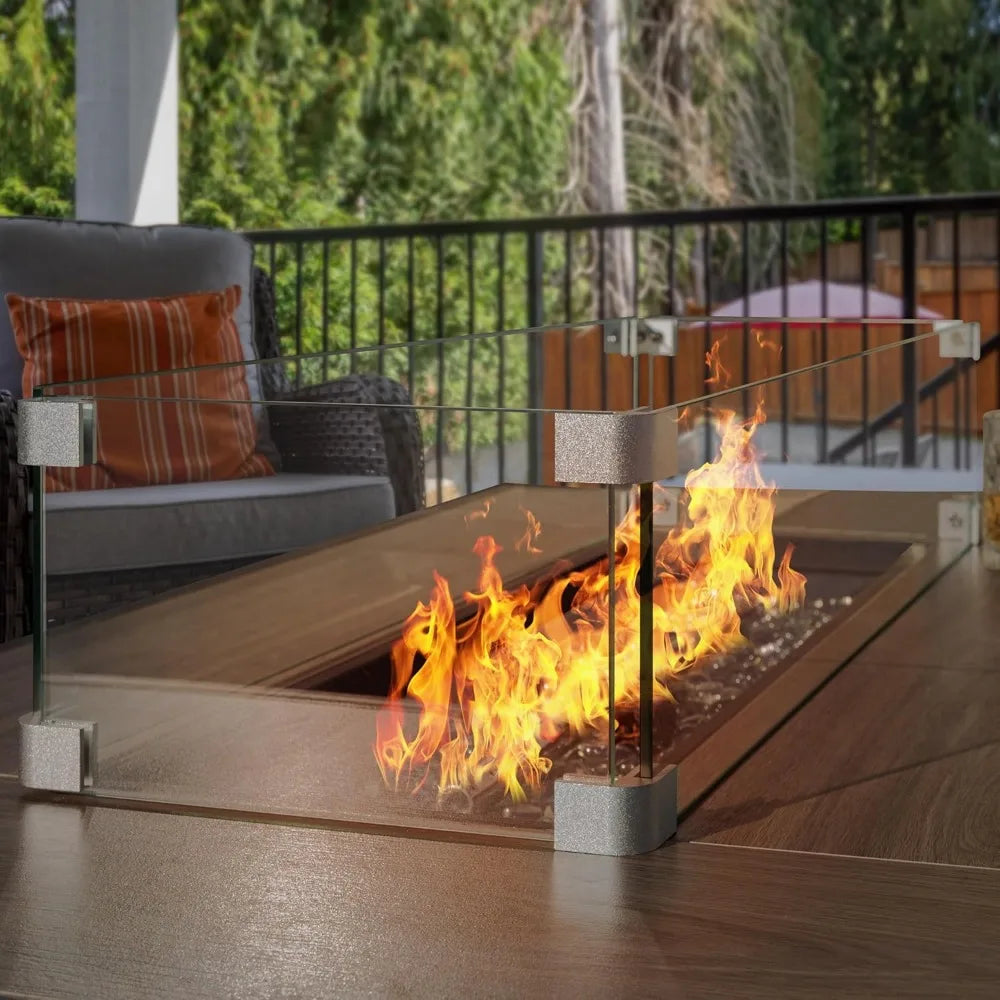 Nuu Garden 43" Propane Fire Pit, CSA-Listed Outdoor Fire Pit Table, 50000 BTU Gas FirePit with Lid, Glass Wind Guard, Glass Bead