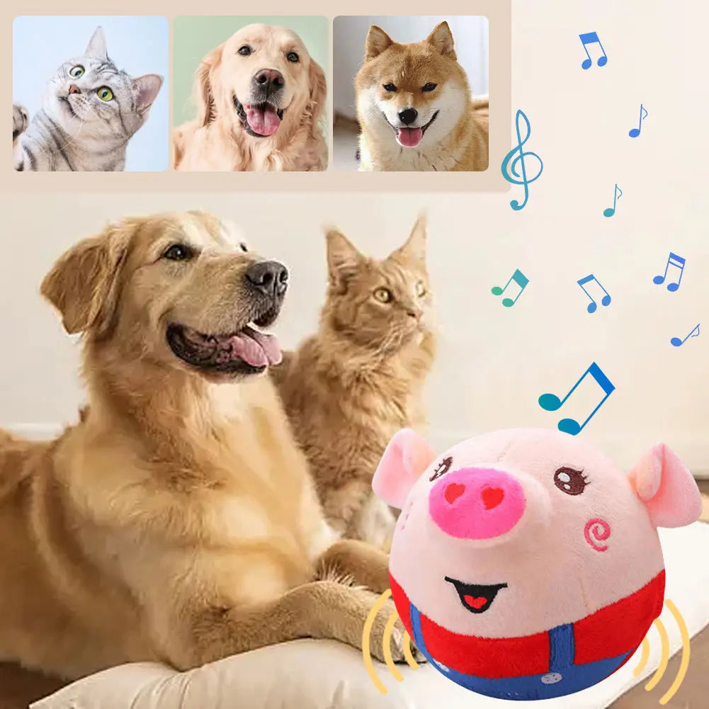 Cartoon Pig Active Moving Pet Plush Toy USB Rechargeable Interactive Dog Toys Talking Moving Dog Ball Toy