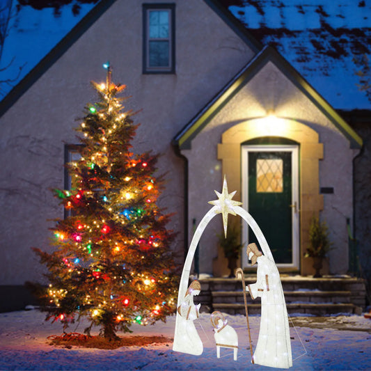 Outdoor Christmas Decoration Lighted Outdoor Nativity Set Jesus Nativity Scene With Led Lights For Holiday Lawn Garden Decor