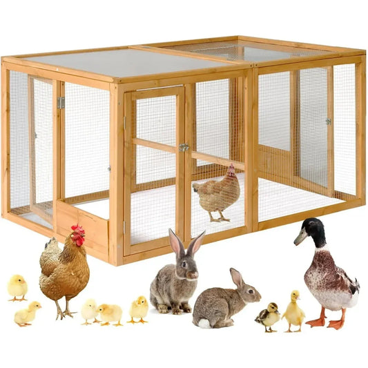 Large Chicken Run, Waterproof Outdoor Hen House with Acrylic Top for 4-6 Chickens(Can be Used as a Separate Chicken coop)