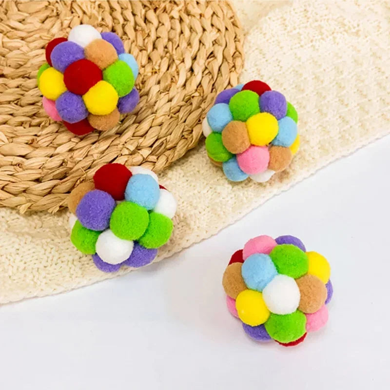 Colourful Cat Toy Plush Ball Interactive Pet Elastic Bell Self Hi Ball Playing Kitten Seven Colors Woolen Ball Cat Accessories