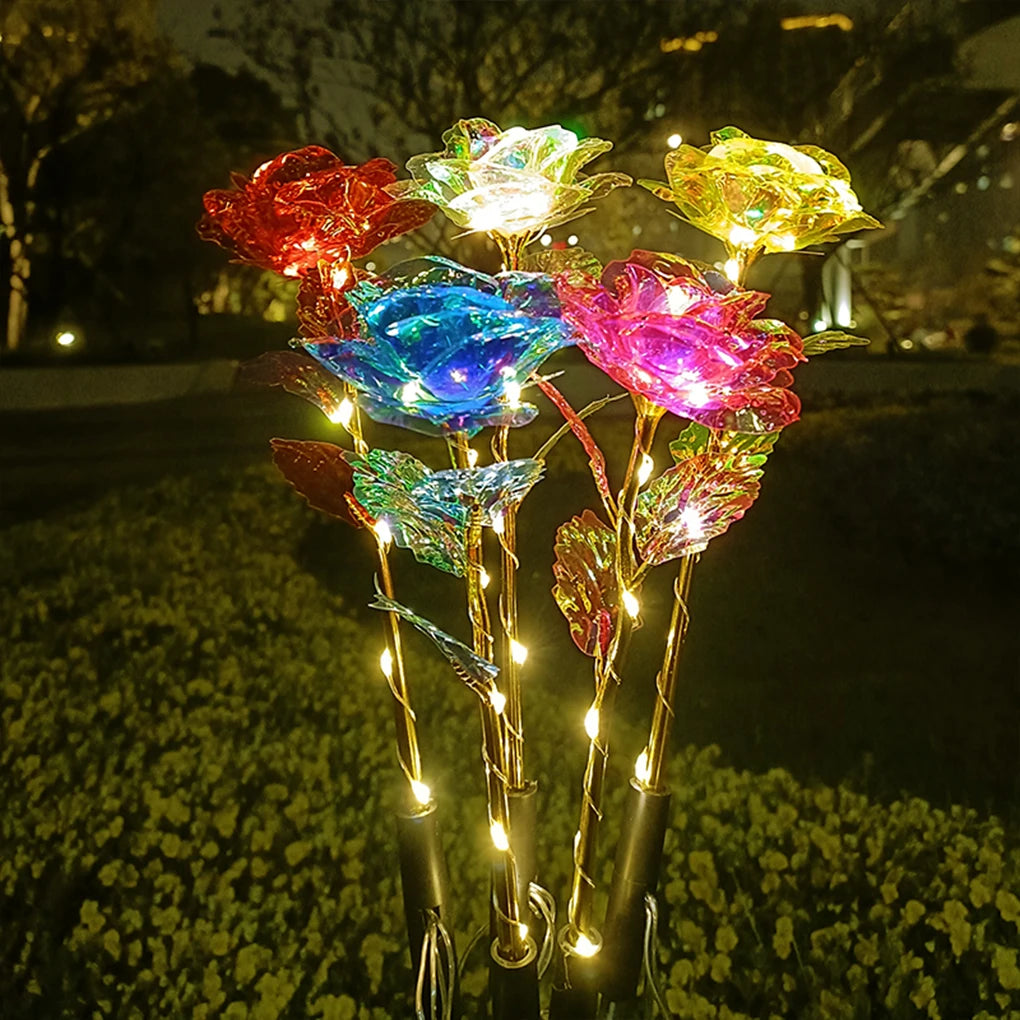 5 Rose Flowers Solar Light Outdoor Solar Garden Stake Lights Waterproof Garden Decorative for Patio Pathway Courtyard Lawn