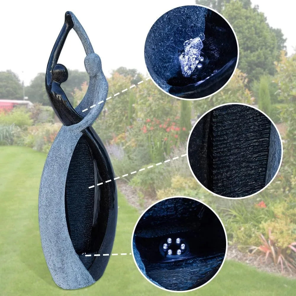 Graceful Dancing Couple Outdoor Water Fountain 51" Cast Stone Garden Statue Waterfalls Feature in Marble Color for Garden, Lobby