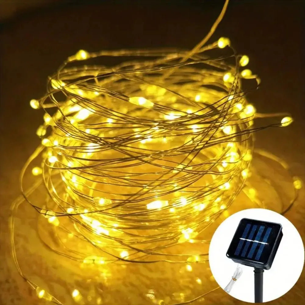 1pc 50/100/200/300LED Solar Fairy Lights Outdoor, 8 Modes Copper Wire LED Light String,Holiday,Party,Garden Decoration Light