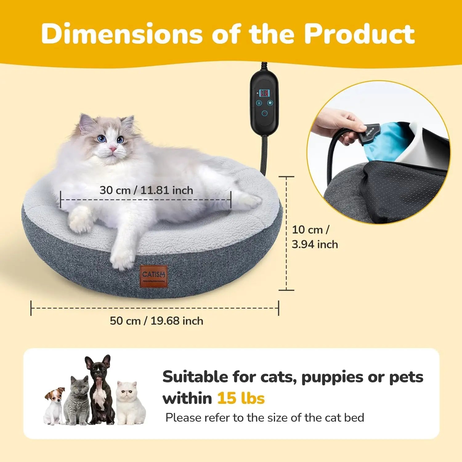 Heated Cat Bed Indoor - Self Warming Donut Cave with Timer & Adjustable Temperature, Cozy Plush for Kittens and Small Animals - Quick and EZ Shop