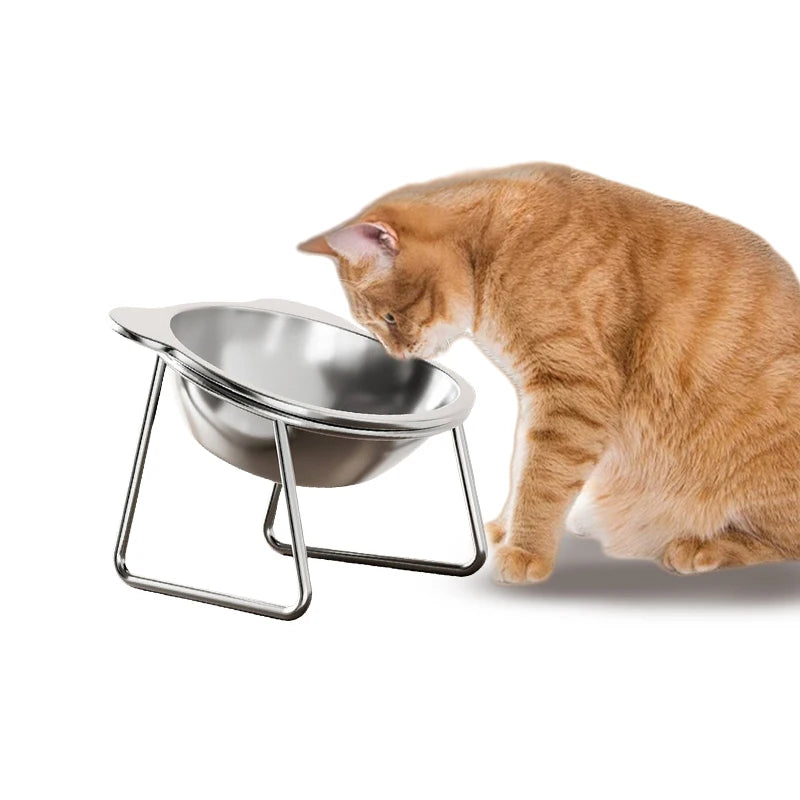 Tilted Cat Bowl Stainless Steel Cat Food Bowls with Metal Stand Food and Water Dish for Cats Kitten Puppies Feeders Cat Supplies - Quick and EZ Shop