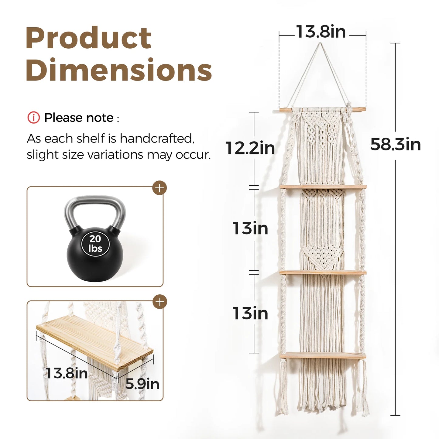 Bamworld 3 Tier Boho Wall Plant Shelf Plant Stand Window Plant Macrame Plant Hangers Room Decor Hanging Bedroom Living Balcony