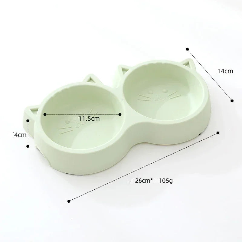Pet Cat Double Bowl Eco-friendly PP Material Cartoon Cat Face Shape Food Water Feeding Bowl Non-slip Puppy Cat Feeder Supplies