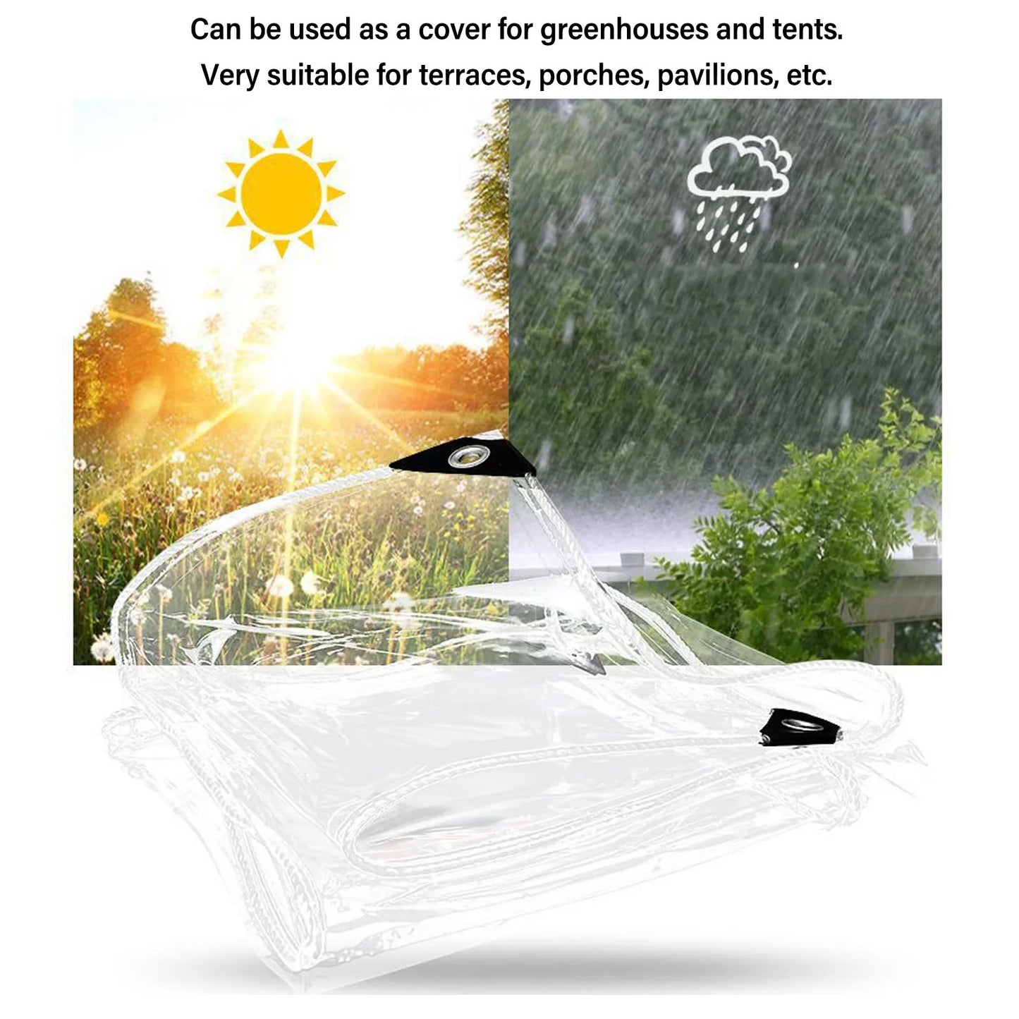 3x5m PVC Tarp Transparent Tarpaulin Garden Rainproof Clear Plant Cover Cloth for Outdoor
