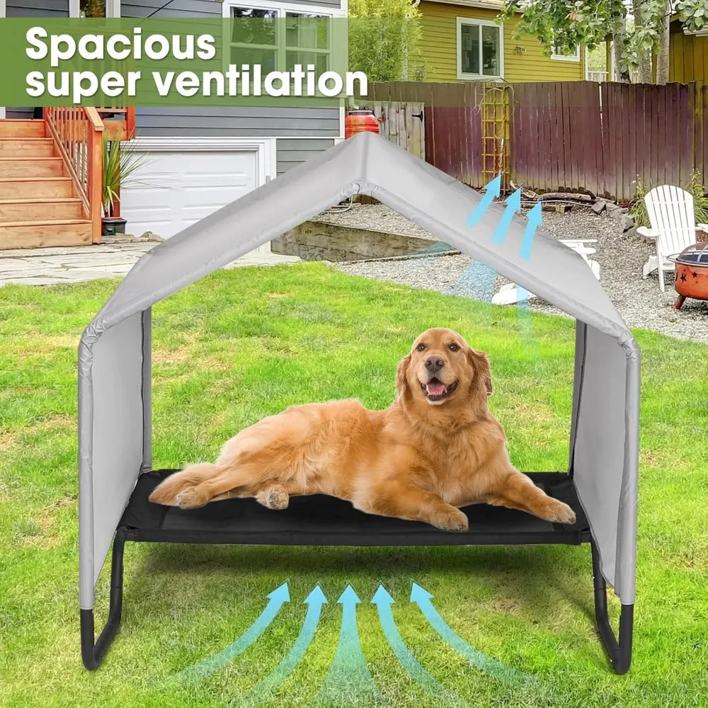 Outdoor Dog Bed with Canopy, Dog Shade Shlter for Outside for Small Medium Large Dogs, Waterproof Sun Protection Dogs House with