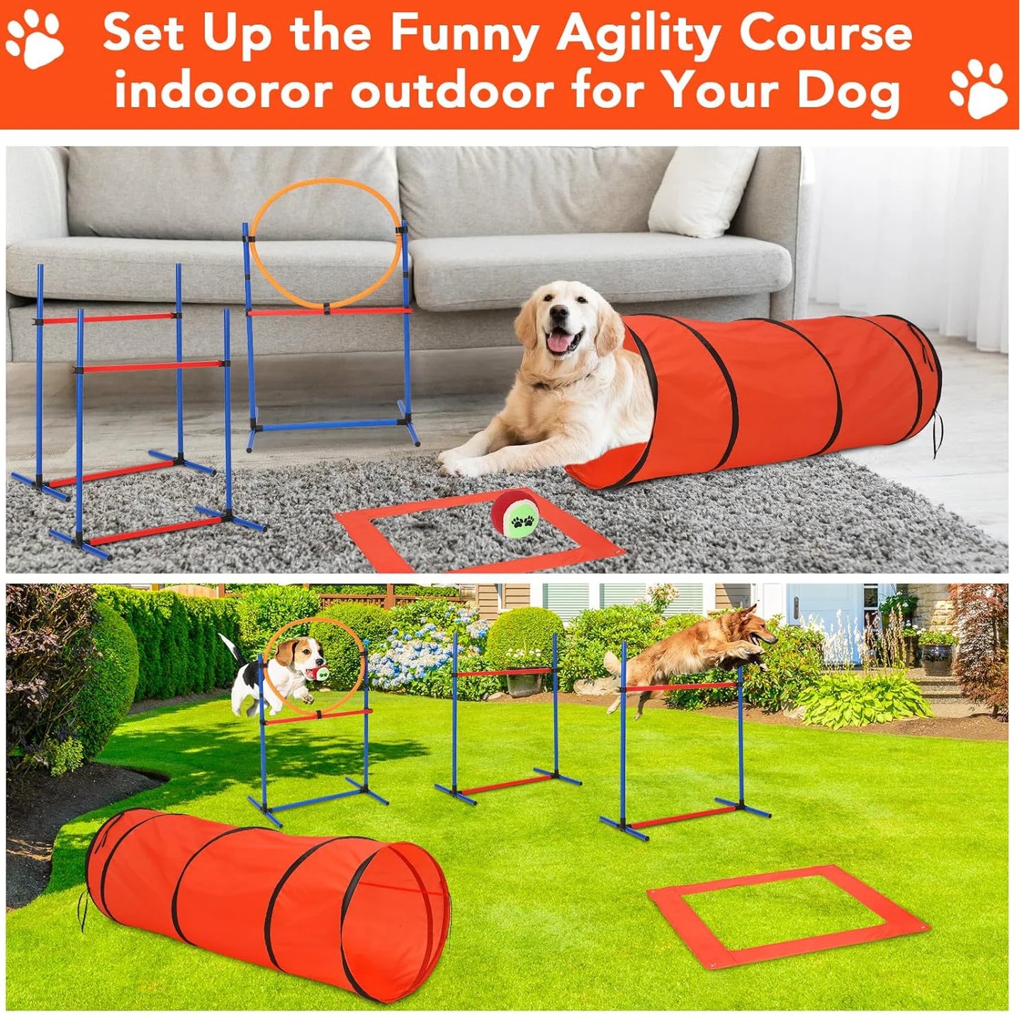 87 Pcs Dog Agile Training Equipment Set Obstacle Course Kit with 70" Tunnel Tire Jump Hurdle Jump Weave Poles for Outdoor Game - Quick and EZ Shop