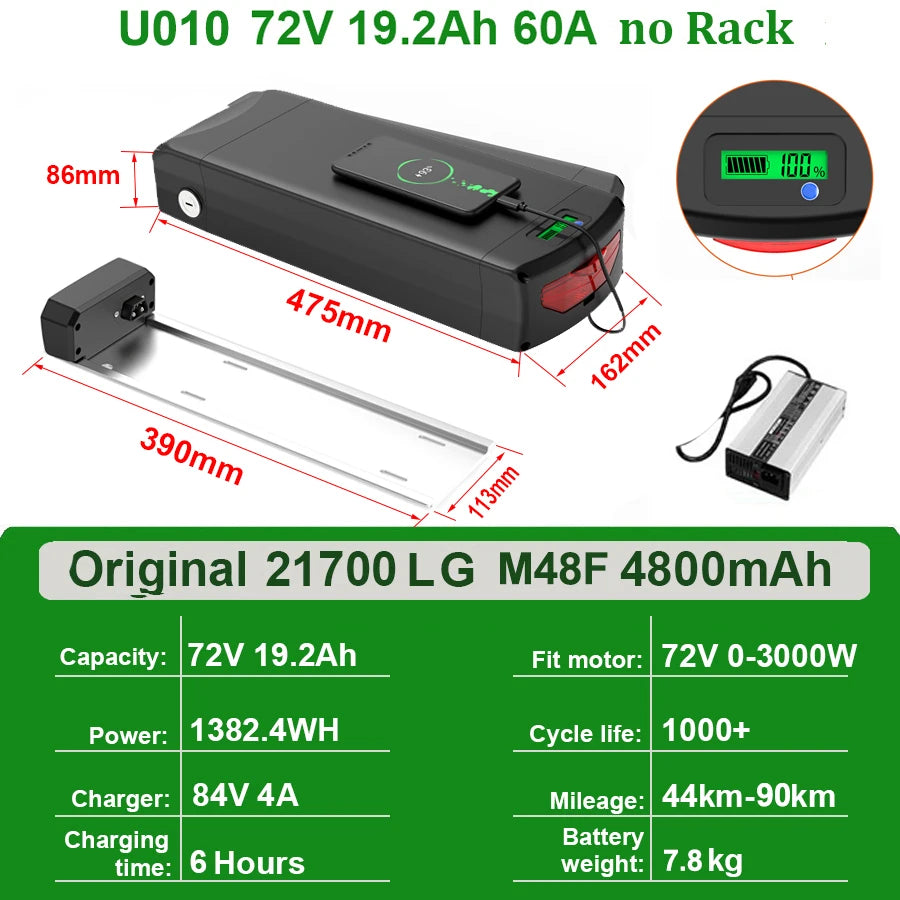 Rear Rack eBike Battery 21700 18650 52V 48V 28Ah 24Ah 20Ah With Double Luggage for 2000W 1500W 1000W 750W 500W 24"-28 inch Motor