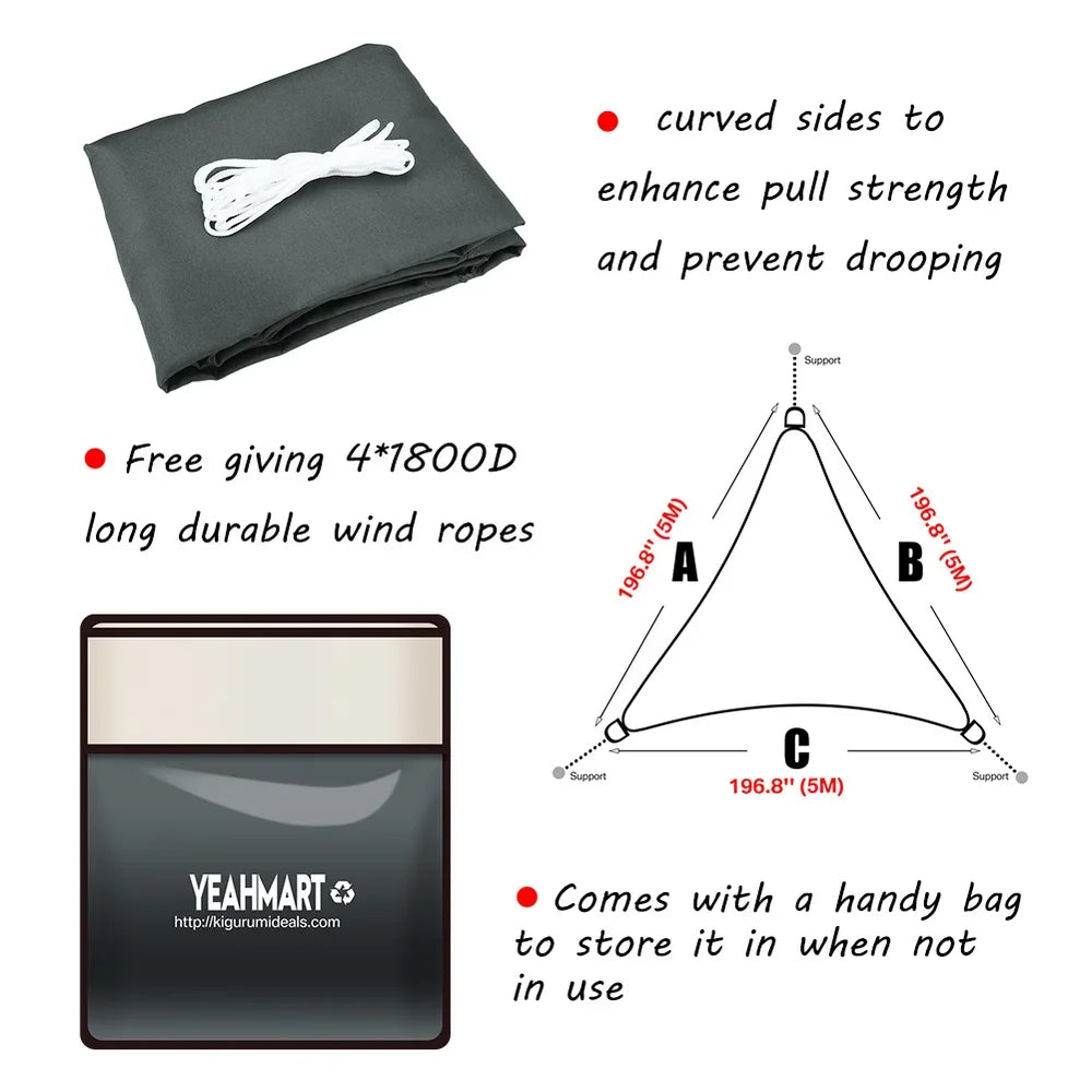 Heavy Waterproof Shade Sail Sun Canopy Cover Trilateral/Triangle 5x5x5M/2x2x2M Garden Yard Awnings Car Sunshade Cloth Net Summer