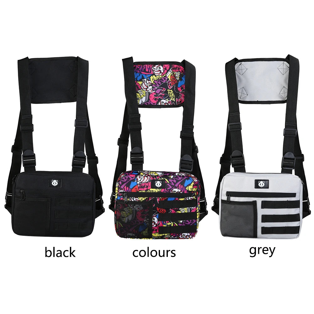 Men Chest-Rig Bag Anti-Theft Oxford Vest Chest Packs Adjustable Multifunctional Portable Lightweight for Hiking Mountaineering