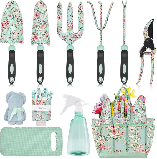 NSOUR Garden Tools Set,  11 Pcs Heavy Duty Floral Gardening Tools Kit with Non-Slip Rubber Handle,