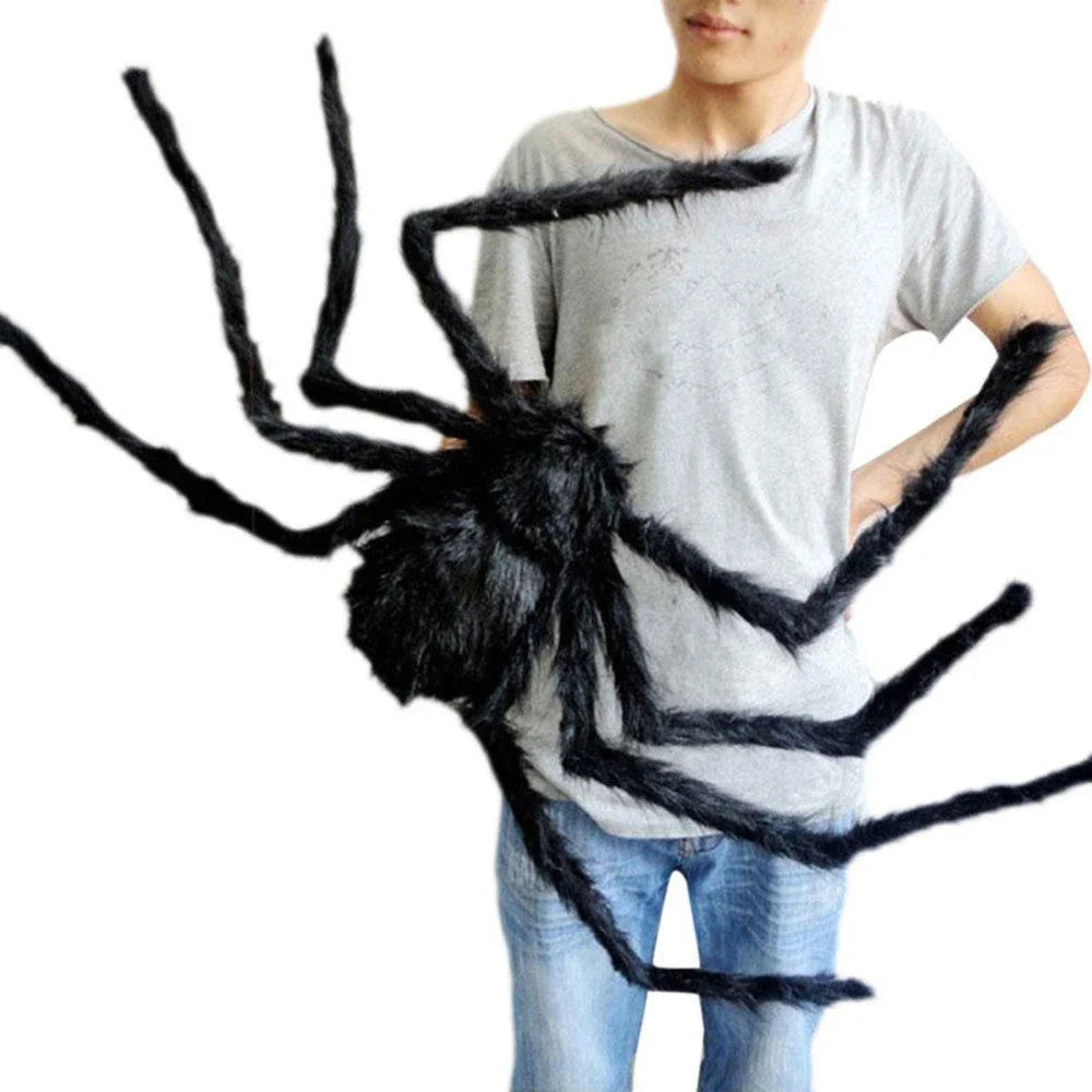5m Spider Web 1.5m Big Plush Spider Decoration Furry Spider Set Outdoor Garden Courtyard Party Ornament Accessories Toys