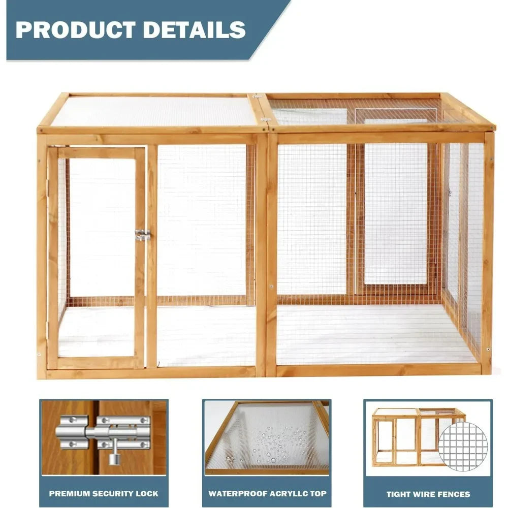 Large Chicken Run, Waterproof Outdoor Hen House with Acrylic Top for 4-6 Chickens(Can be Used as a Separate Chicken coop)