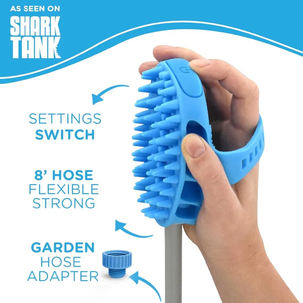 Pet bath tool - large sprayer and scrubber in one - suitable for indoor showers or outdoor garden hoses