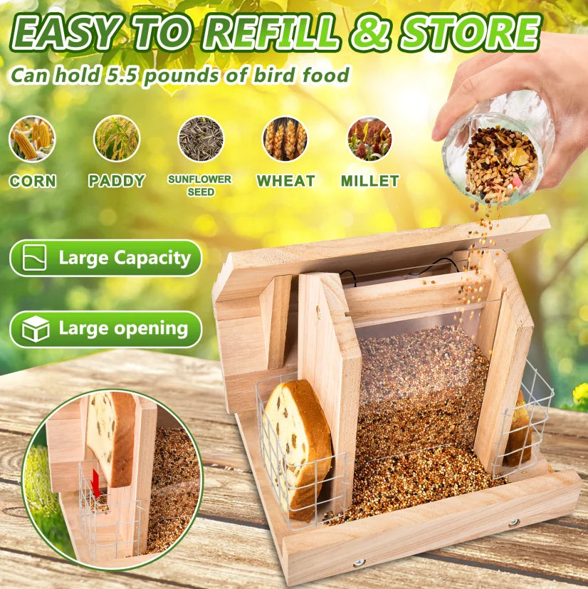 Bird Feeders For Outdoors Hanging - Wooden Bird Feeder Hopper, Cardinal Bird House Feeder, Wooden Large Bird Feeder With Suet Ho