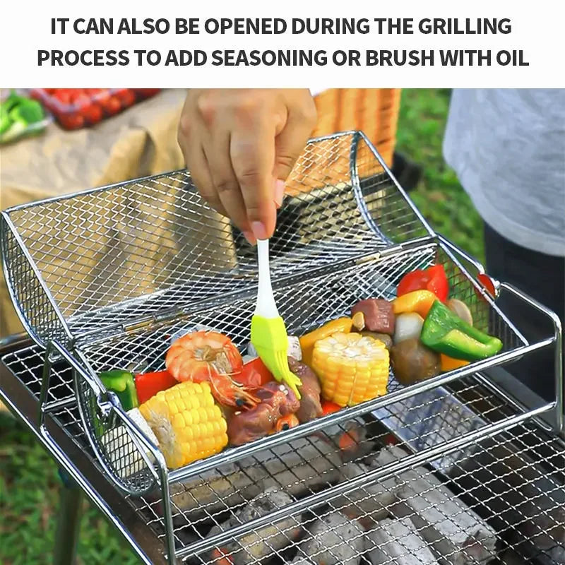 Outdoor grill, mesh grill, barbecue grill, barbecue basket, roll grill, outdoor grill