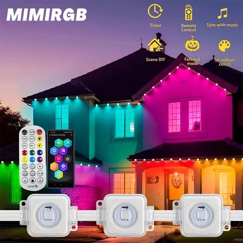 Permanent Outdoor Lights 150ft 100ft 50ft IP67 waterproof application control DIY Scene Full House Christmas Lighting Decor