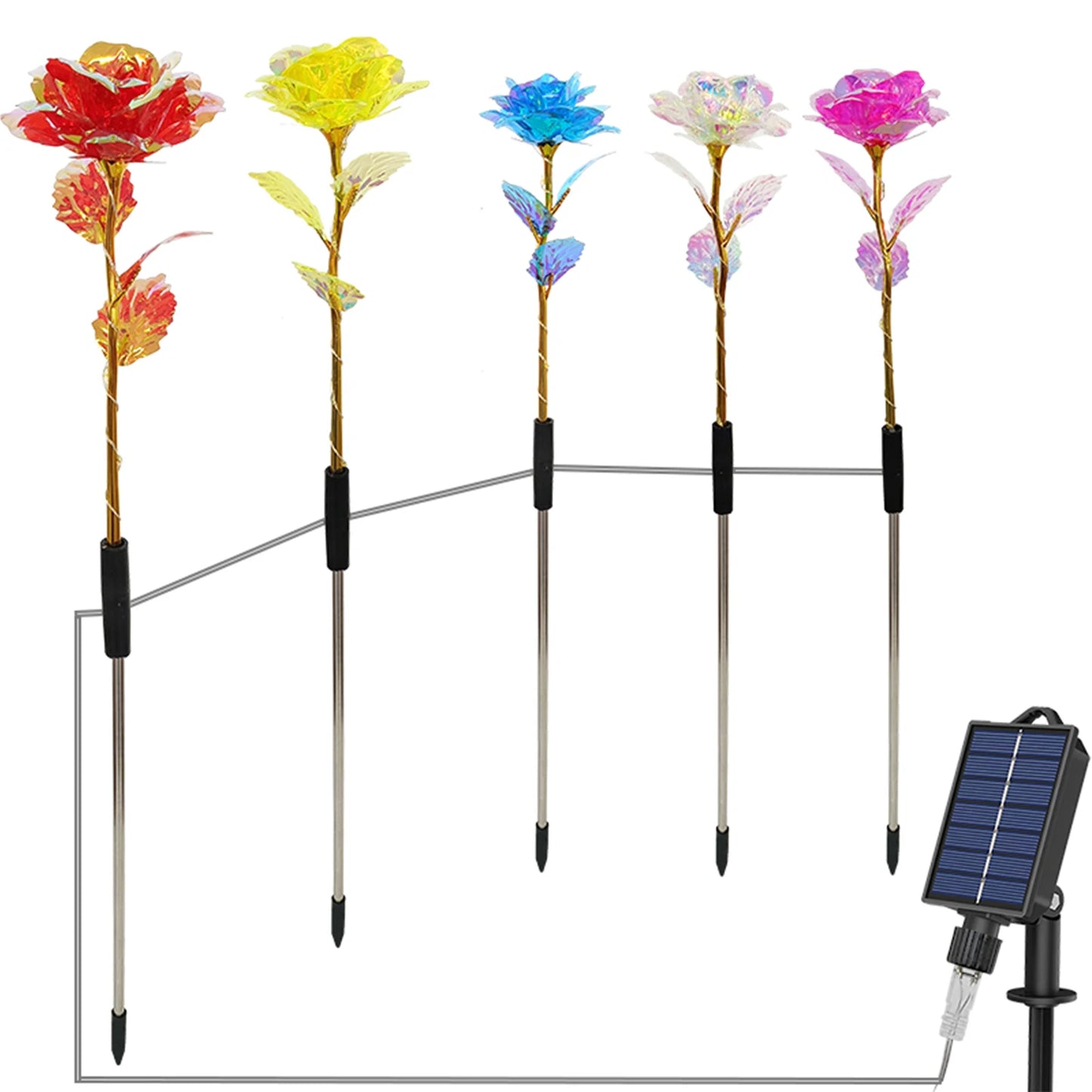 5 Rose Flowers Solar Light Outdoor Solar Garden Stake Lights Waterproof Garden Decorative for Patio Pathway Courtyard Lawn