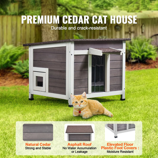 SucceBuy Outdoor Cat House Weatherproof, Feral Cat Shelter for Cat Outdoor Wooden Cat Rabbit House with All-Round Foam Insulated