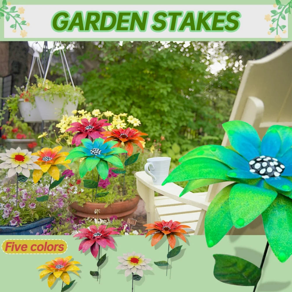 Decorative Metal Daylily Flower Garden Stakes Indoor Outdoor Crafts Garden Plant Flower Stick Patio Decor Yard Art Lawn Decor