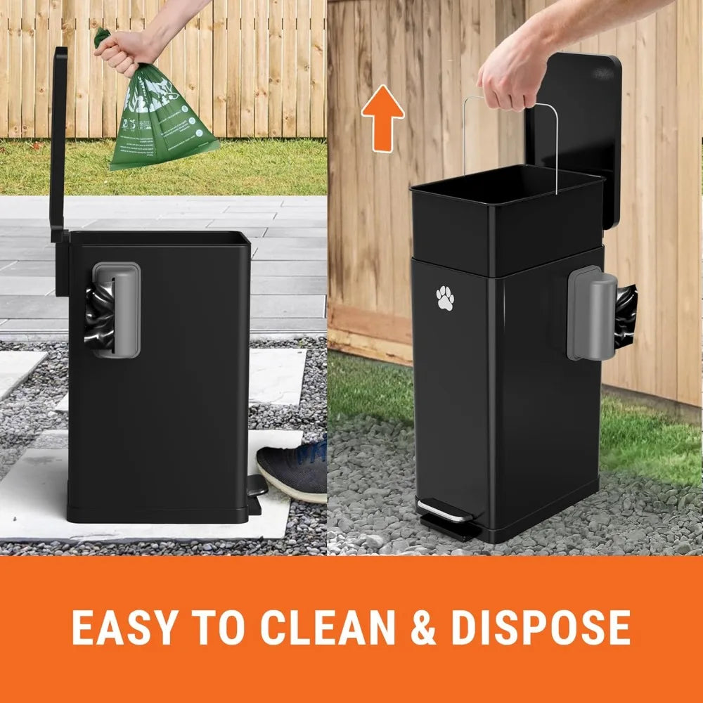 3.2 Gal Metal Dog Waste Trash Can with Lid Outdoor, Waste Container with Pedal Garbage Poop Bin, Poo Bucket Outdoor