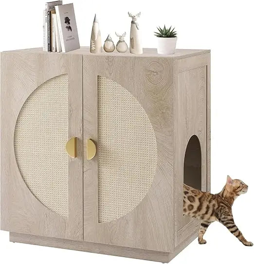 Elevated Cat Litter Box Enclosure with Storage Shelves, Concealed Design for Tall or Top-Entry Litter Boxes, Secure Kitty Litter